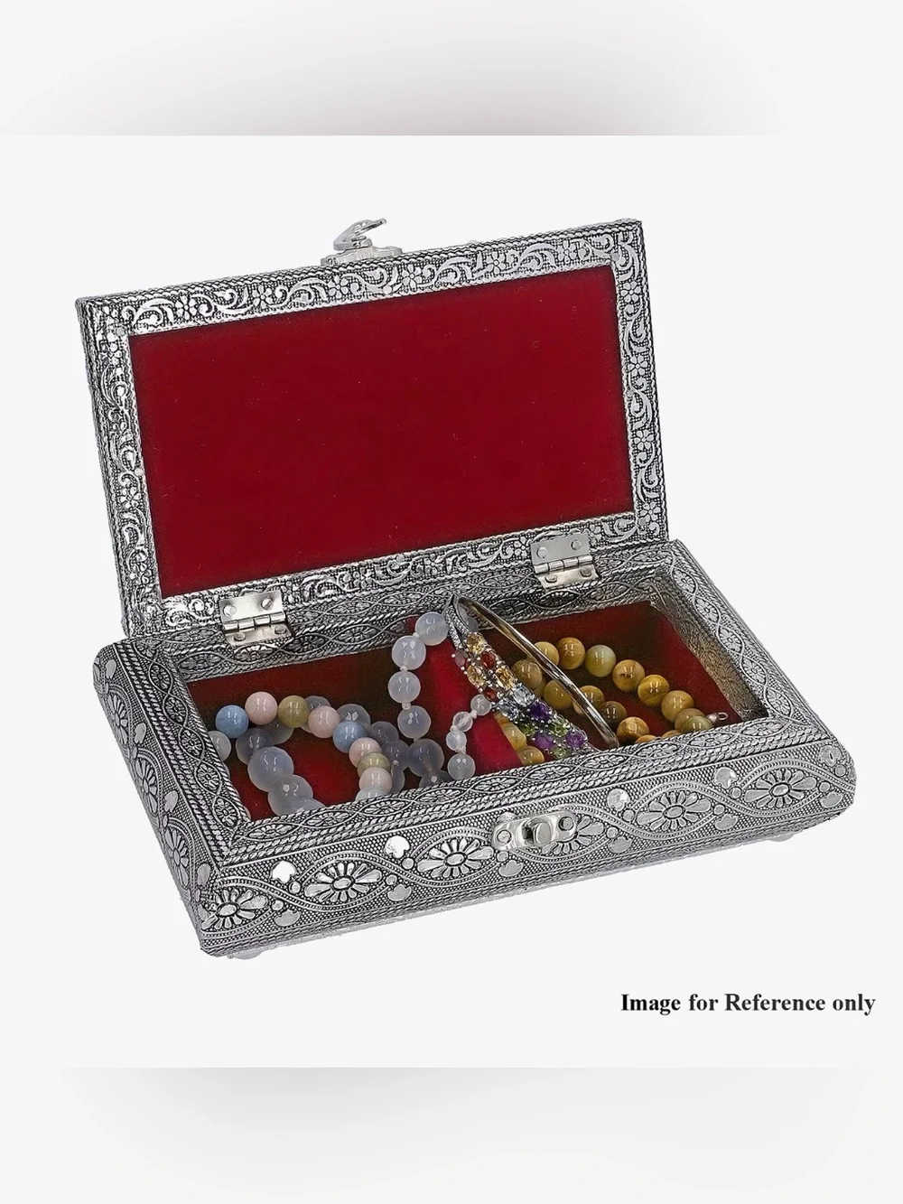 Handcrafted in India Dreamcatcher Embossed Silver Aluminum Jewelry Box